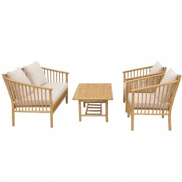 Bambus loungegruppe for utend�rs bruk | Sofa, 2 lenestoler og bord i naturmateriale