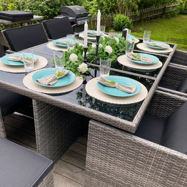 Utendørs spisegruppe | 10 sitteplasser | Grå | Kunstrotting Utendørs spisegruppe | 10 sitteplasser | Grå | Kunstrotting