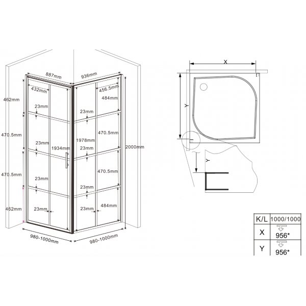 Dusjhjørne med sorte profiler | 6 mm sikkerhetsglass Dusjhjørne med sorte profiler | 6 mm sikkerhetsglass