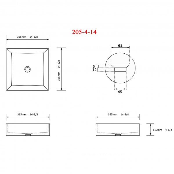 Kvadratiskt servant 37cm | Overmontert | Matt sort overflate Kvadratiskt servant 37cm | Overmontert | Matt sort overflate