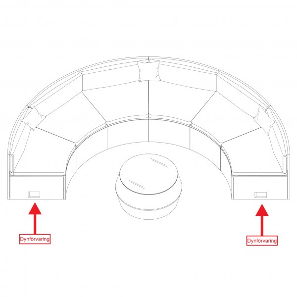 Stor rund loungesett med innebygd oppbevaring til puter - 6 sitteplasser Stor rund loungesett med innebygd oppbevaring til puter - 6 sitteplasser