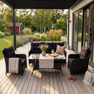 Sofagruppe utemøbler | Innebygd oppbevaring | Grå kunstrotting | Sannäs Sofagruppe utemøbler | Innebygd oppbevaring | Grå kunstrotting | Sannäs