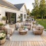 Loungegruppe i akasie og terrazzo | Hagem�bler med puter i lin | Lyfco Storvik | Natur