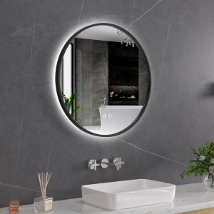 Rund baderomsspeil 60 cm | Svart ram | LED-belysning | Anti-fog og touch-styring