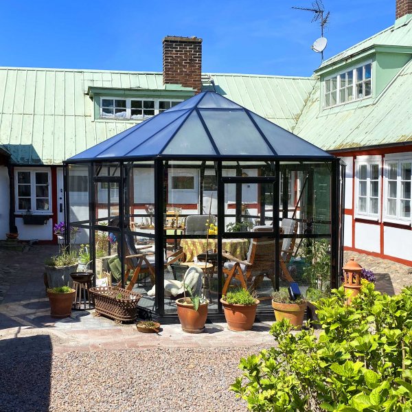 Orangeri og lysthus 12,6 m² | Sekskantet drivhus | 4 mm sikkerhetsglass Orangeri og lysthus 12,6 m² | Sekskantet drivhus | 4 mm sikkerhetsglass