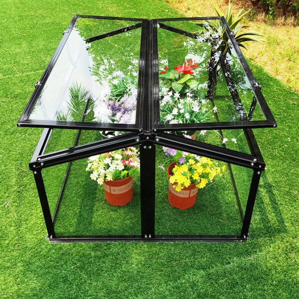 Minidrivhus med to åpningsbare dører V-tak | 4mm sikkerhetsglass | Svart Minidrivhus med to åpningsbare dører V-tak | 4mm sikkerhetsglass | Svart