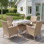 Rund spisegruppe utem�bler | Bord �100 cm og 4 stoler med puter | Tyl�sand beige