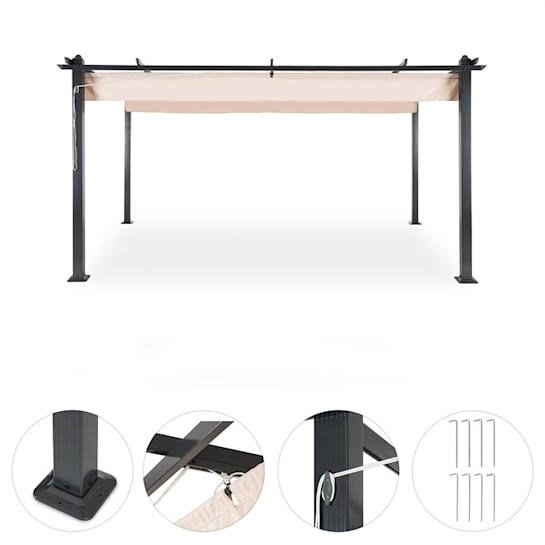 Pergola i aluminium 300x400 cm | Justerbart solskjerming, mørkgrå, uteplass og hage Pergola i aluminium 300x400 cm | Justerbart solskjerming, mørkgrå, uteplass og hage