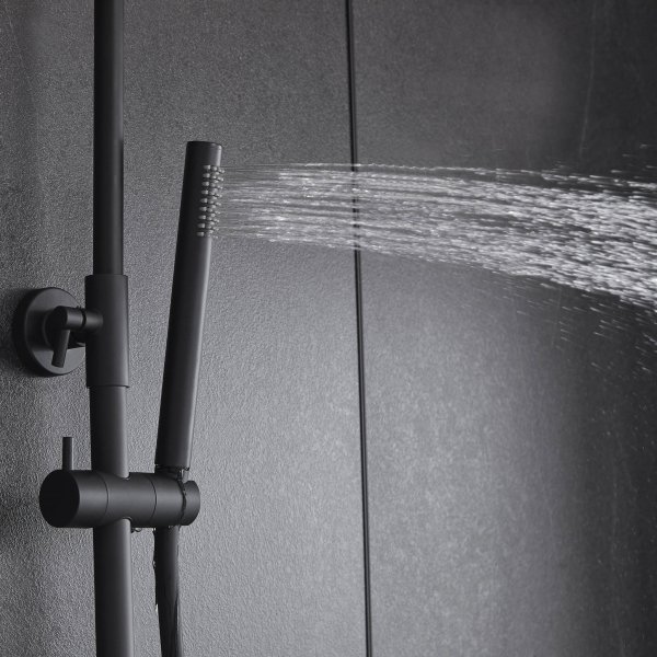 Svart dusjsett med takdusj og hånddusj i avrundet design Svart dusjsett med takdusj og hånddusj i avrundet design