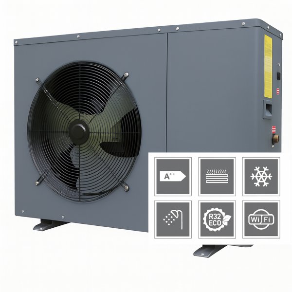 Luft/vann-varmepumpe 9 kW | Varmer opptil 140 m² | Energiklasse A++ | Inverter | Stillegående drift Luft/vann-varmepumpe 9 kW | Varmer opptil 140 m² | Energiklasse A++ | Inverter | Stillegående drift