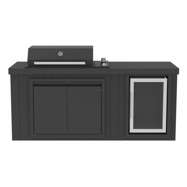 Utekj�kken med kj�leskap � Svart | Gassgrill i rustfritt st�l med keramisk benkeplate, infrar�d brenner | 4+1 brennere | Grillfl