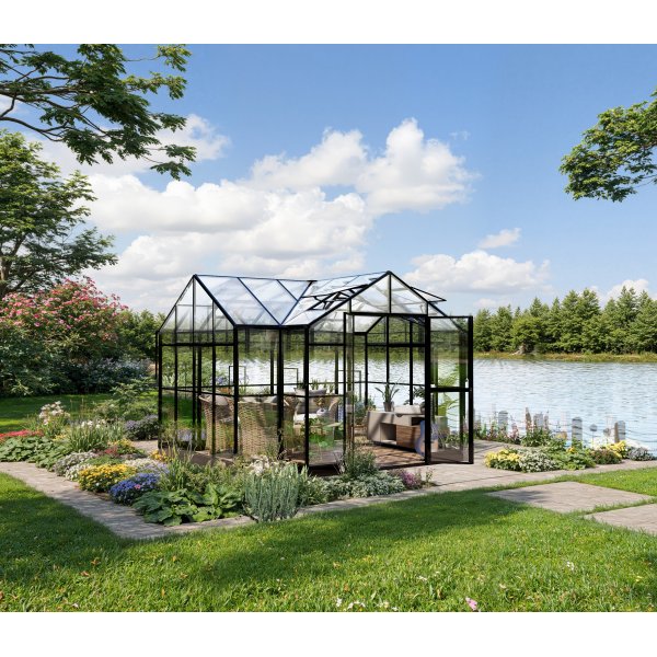 T-formet drivhus 11,6 m� | 4 mm sikkerhetsglass