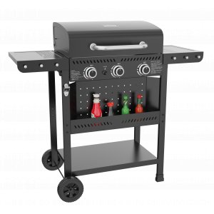 Gassgrill i stål med termometer og varmehylle | Svart | Oklahoma Gassgrill i stål med termometer og varmehylle | Svart | Oklahoma