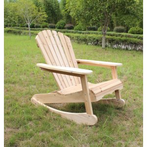 Gyngende dekkstol i tre | Adirondack loungestol for uteplass | 92 � 79 � 90 cm