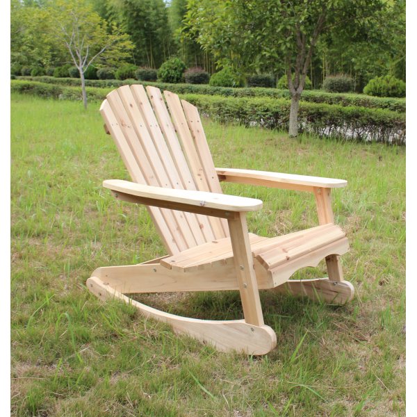 Gyngende dekkstol i tre | Adirondack loungestol for uteplass | 92 � 79 � 90 cm