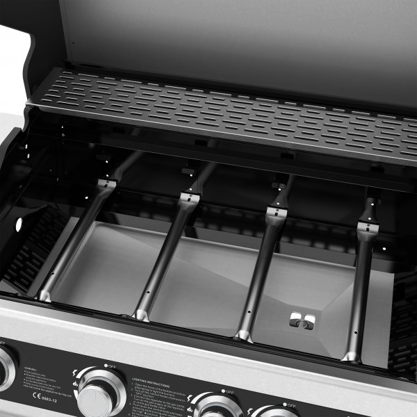 Gasgrill 14,5 kW - 4 rustfrie brennere + 1 sidebrenner - St. Louis