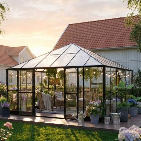 Paviljong 17,6 m� | Stort premium drivhus | 4 mm sikkerhetsglass