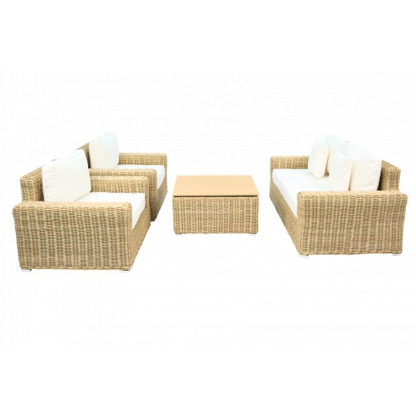 Loungegruppe i rotting � sofa, lenestoler og bord | Puter inkludert | Solena Premium