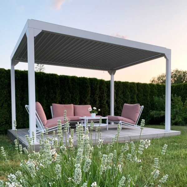 Hvit Pergola Premium | Åpningsbare lameller Hvit Pergola Premium | Åpningsbare lameller