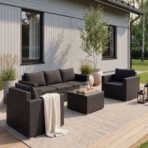 Sofagruppe utem�bler | Innebygd oppbevaring | Gr� kunstrotting | Sann�s