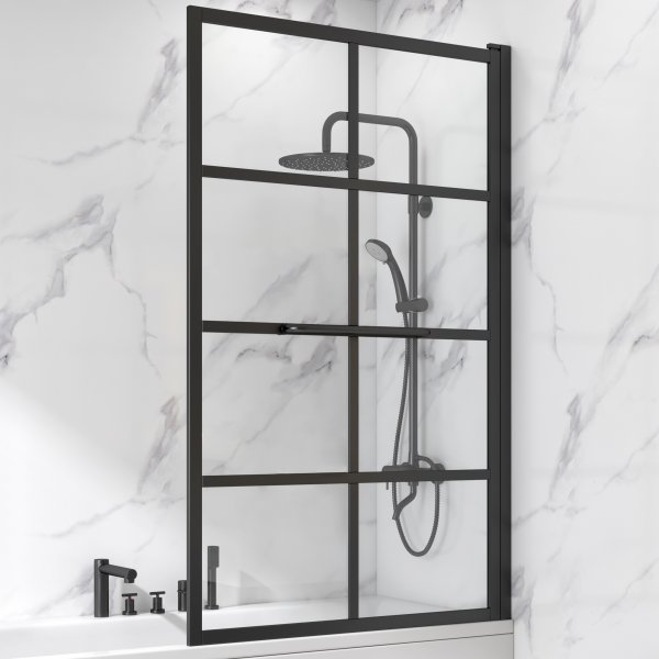 Dusj vegg badekar 150x80 cm | Industriell stil med sorte lameller Dusj vegg badekar 150x80 cm | Industriell stil med sorte lameller