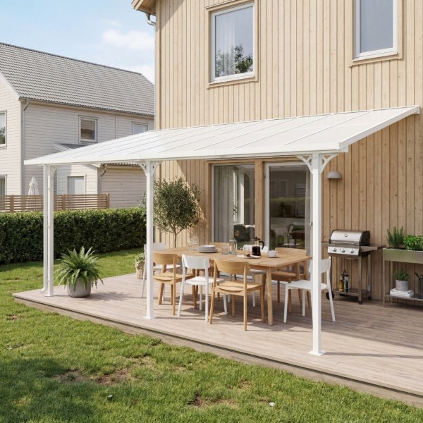 Balkongtak 4,35x3 m | Kanalplast / Aluminium | Ekstra h�y | Hvit