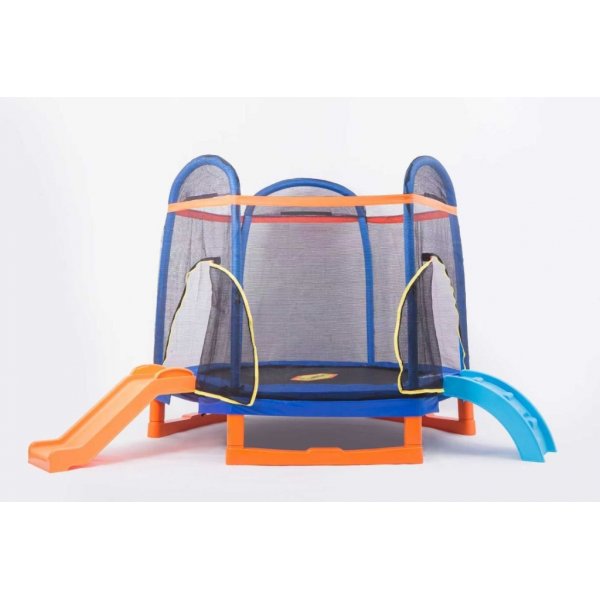 Trampoline 220 cm | Sekskantet, 36 fj�rer, maks 100 kg, sikkerhetsnett PE