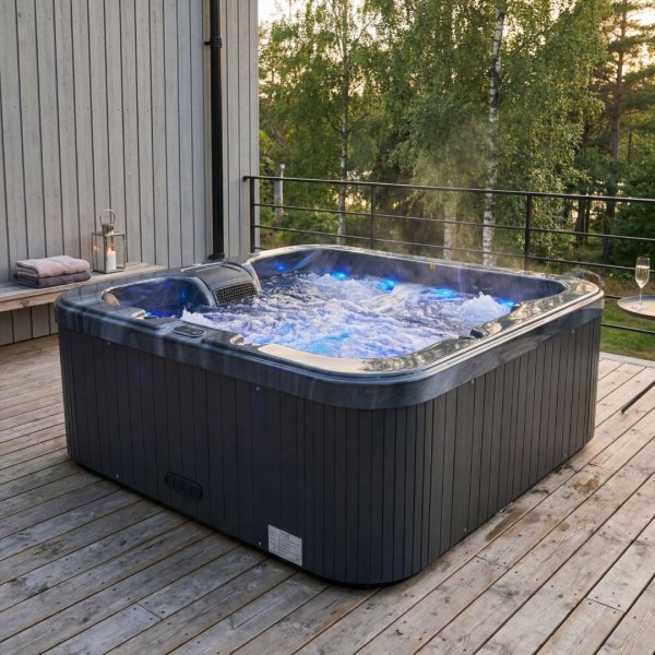 Spabad 190x190 cm for 4�6 personer | Zeus Blackline med Balboa� og Lucite�