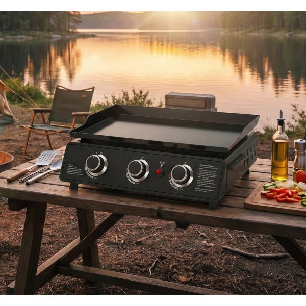 Portabel stekehelle | Stekebord med 3 brennere for enkel og fleksibel grilling | CampMate Portabel stekehelle | Stekebord med 3 brennere for enkel og fleksibel grilling | CampMate