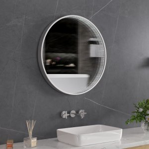 Tunnelspeil | S�lv aluminiumsramme | LED-belysning med dimmer | 800x800 mm