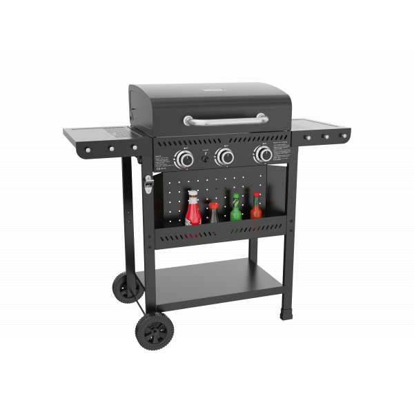 Gassgrill i st�l med termometer og varmehylle | Svart | Oklahoma