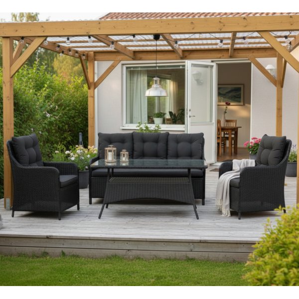 Sofagruppe utem�bler | Innebygd oppbevaring | Gr� kunstrotting | Sann�s