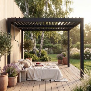 Pergola 3 � 3 m med lamelltak | Gr� st�lpergola | Uteplass