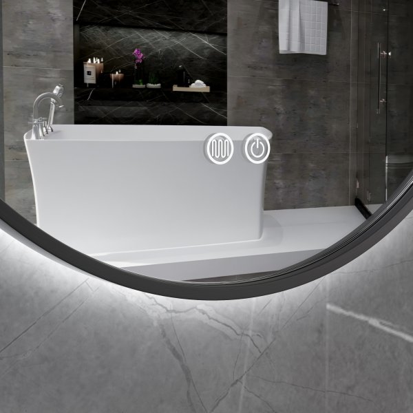 Rund baderomsspeil 60 cm | Svart ram | LED-belysning | Anti-fog og touch-styring Rund baderomsspeil 60 cm | Svart ram | LED-belysning | Anti-fog og touch-styring
