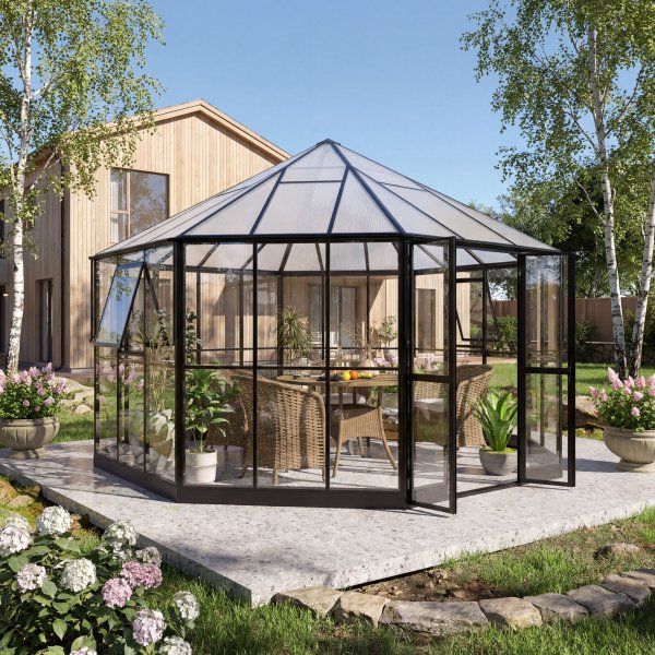Paviljong 12,7 m� | Stort premium drivhus | 4 mm sikkerhetsglass