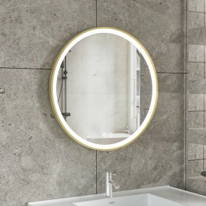 Stilig LED-speil | 60x60 cm | Gull aluminiumsramme | Antidugg og ber�ringskontroll