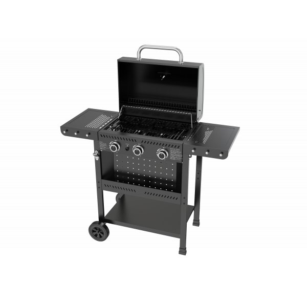 Gassgrill i st�l med termometer og varmehylle | Svart | Oklahoma